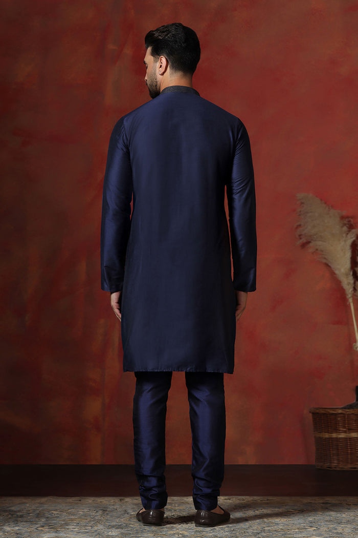Dark Blue Dupion Kurta Set