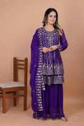 Dark Blue Georgette Embroidered Sharara Set