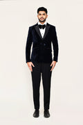Dark Blue Velvet Three Piece Suit Set