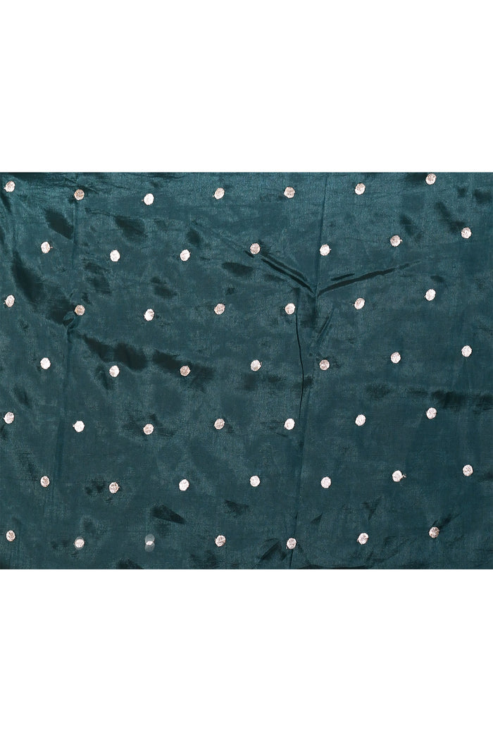 Dark Bottle Green Butti Embroidered Silk Saree