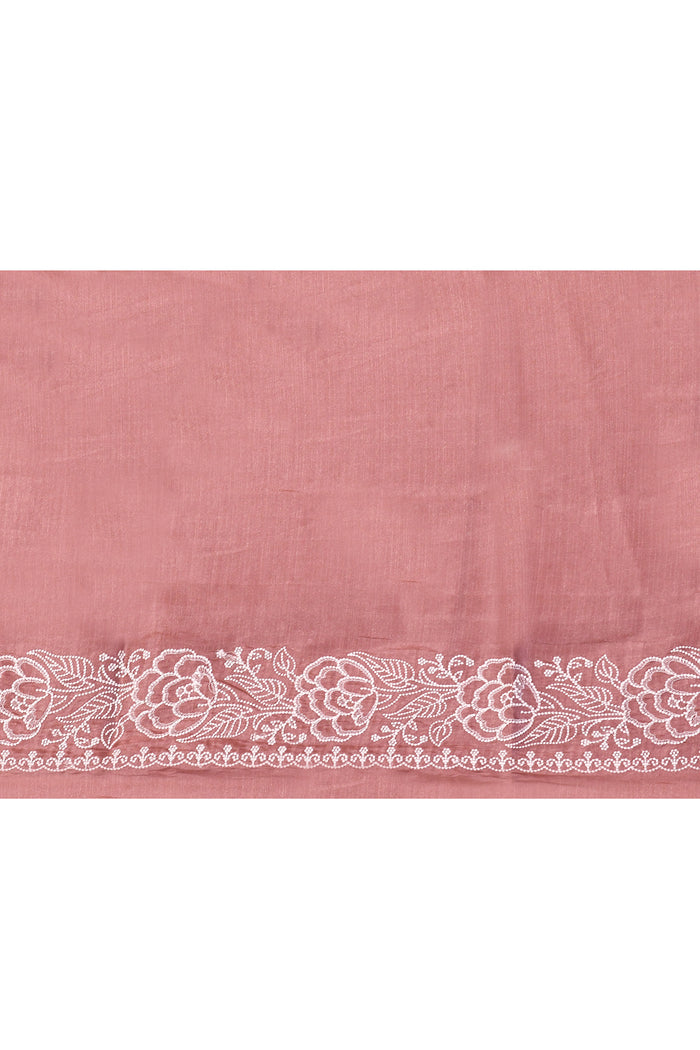 Dark Brown Floral Embroidered Silk Blend Saree