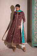 <img> Dark Brown Jacketed Chinon Suit Set