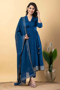 Dark Cerulean Blue Rayon Gota Work Anarkali Set