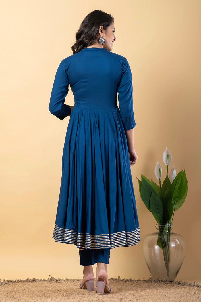 Dark Cerulean Blue Rayon Gota Work Anarkali Set