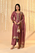 Dark Cocoa Pink Tissue Kurta Set