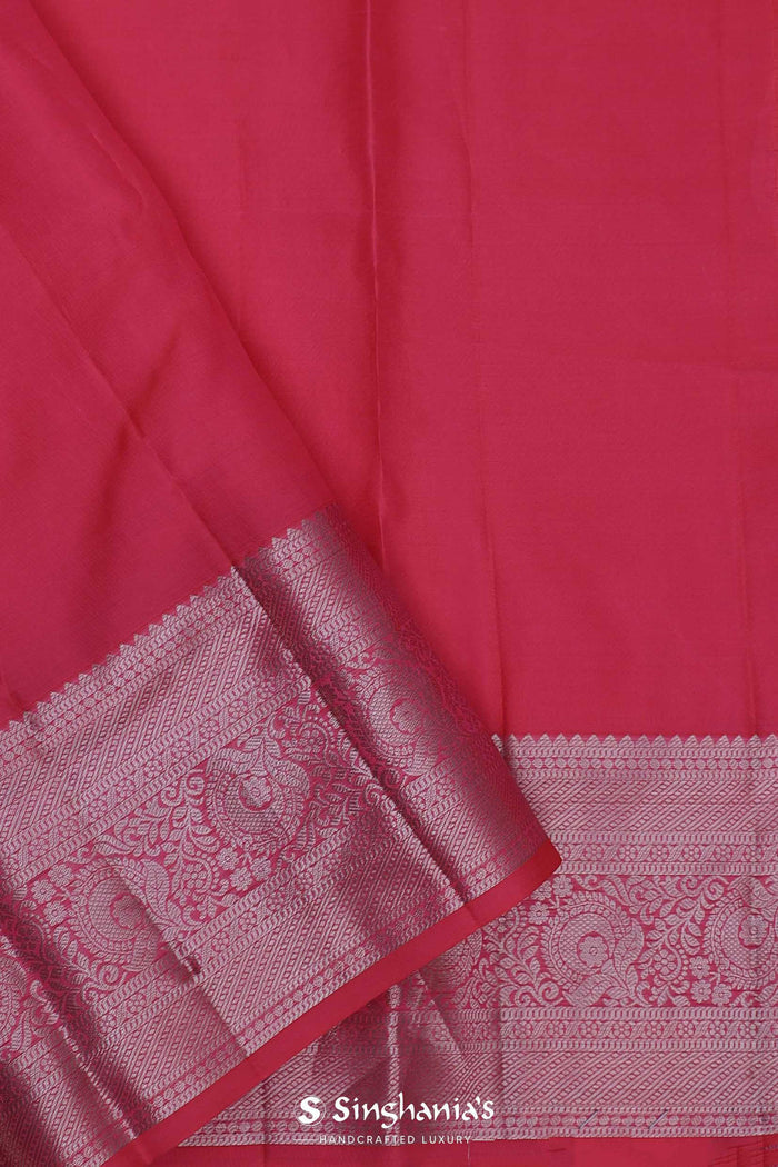 Dark Coral Pink Kanjivaram Saree With Floral Design