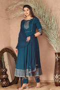 Dark Gray Blue Rayon Gota Work Anarkali Set