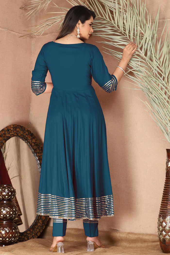 Dark Gray Blue Rayon Gota Work Anarkali Set