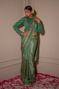 Dark Green Block Printed Chinon Saree
