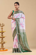 Dark Green Kanjivaram Saree With Floral Digital Prints