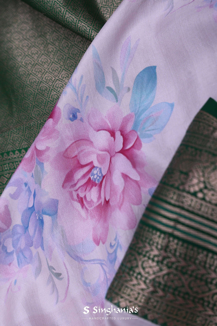 Dark Green Kanjivaram Saree With Floral Digital Prints