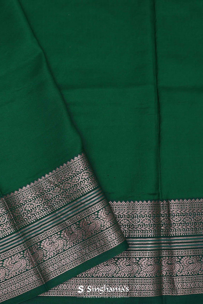 Dark Green Kanjivaram Saree With Floral Digital Prints