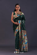 Dark Green Paithani Saree With Floral Butti'S