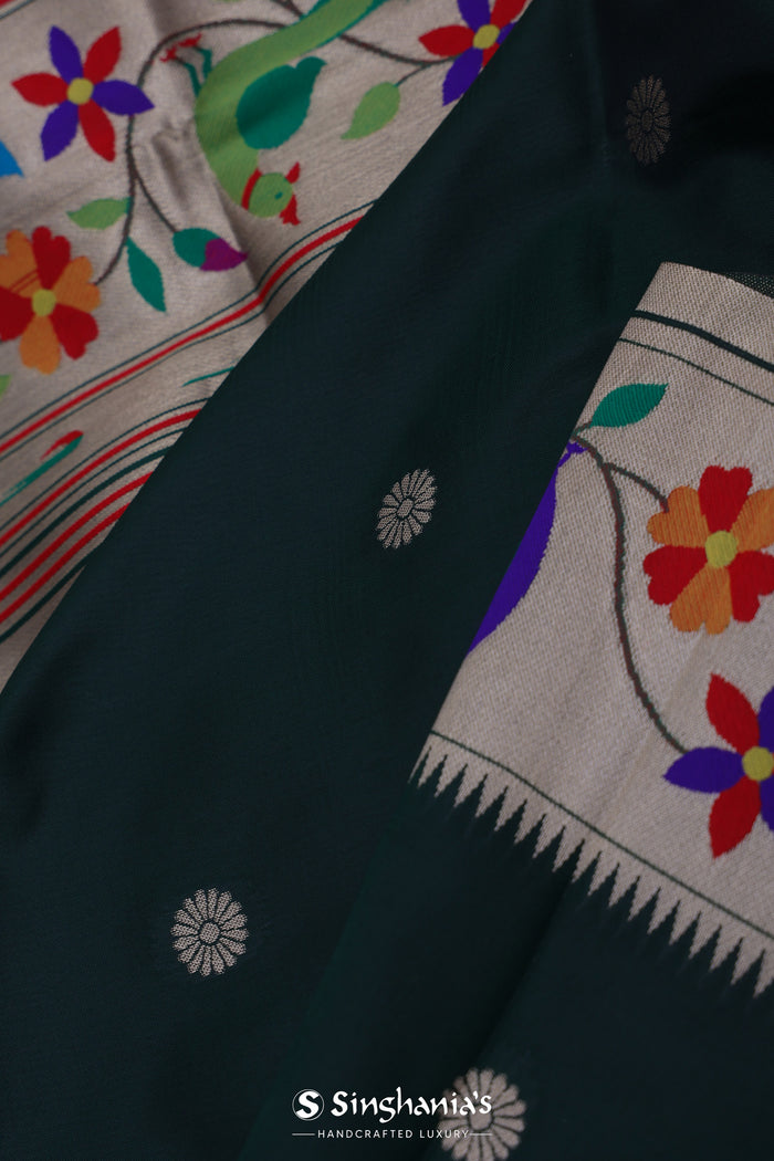 Dark Green Paithani Saree With Floral Butti'S