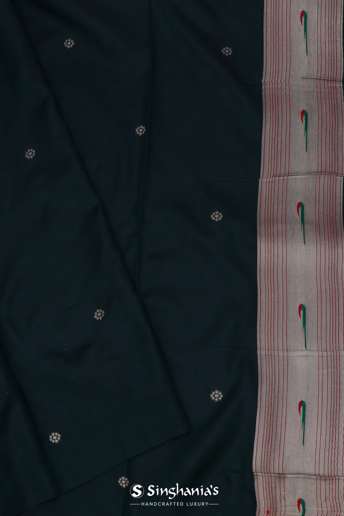 Dark Green Paithani Saree With Floral Butti'S