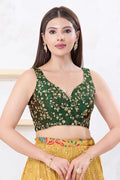 Dark Green Silk Floral Embroidered Blouse