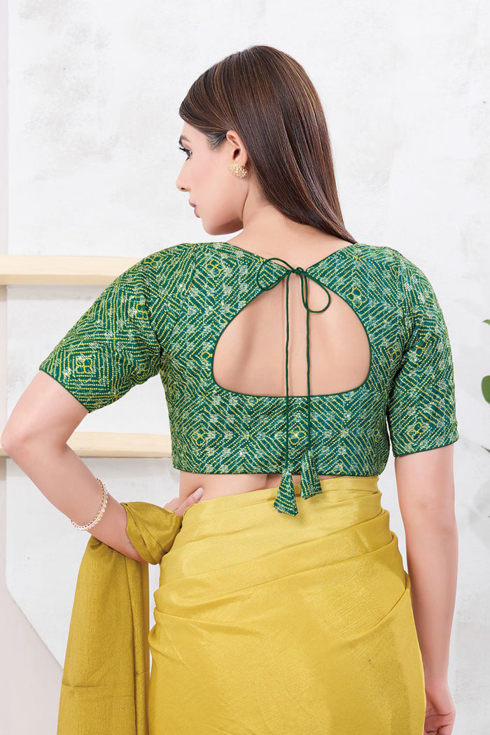Dark Green Silk Printed Blouse