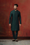 Dark Green Solid Dupion Kurta Set