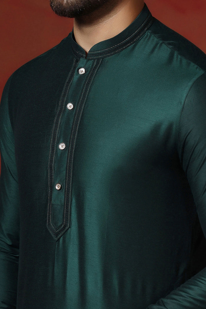 Dark Green Solid Dupion Kurta Set