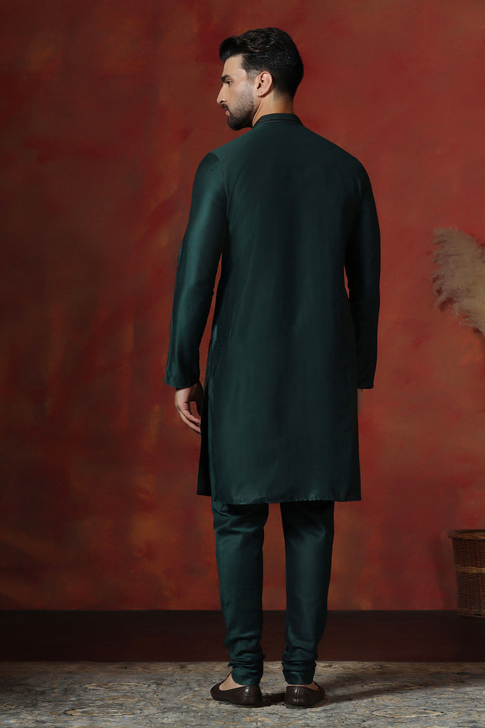 Dark Green Solid Dupion Kurta Set