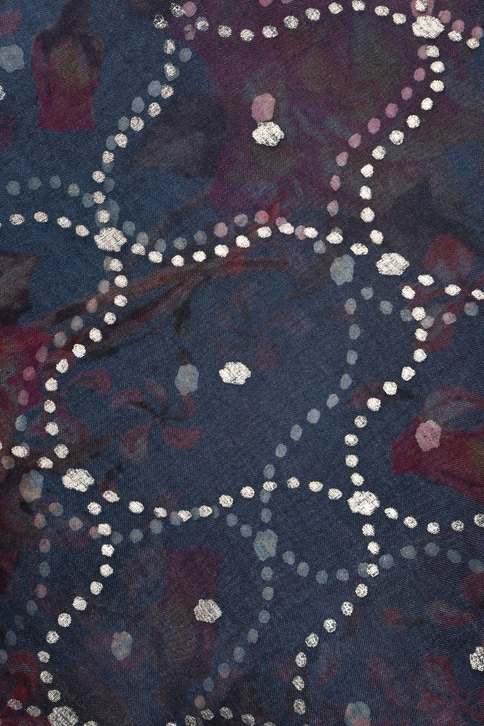 Dark Grey Printed Organza Saree
