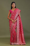 Dark Hot Pink Banarasi Embroidery Saree With Gold Zari Border