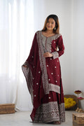 Dark Maroon Floral Embroidered Silk Sharara Set