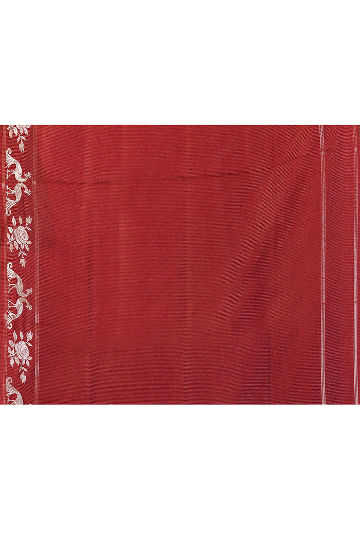 Dark Maroon Tussar Embroidered Saree