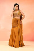 Dark Mustard Yellow Embroidery Crop Top Set