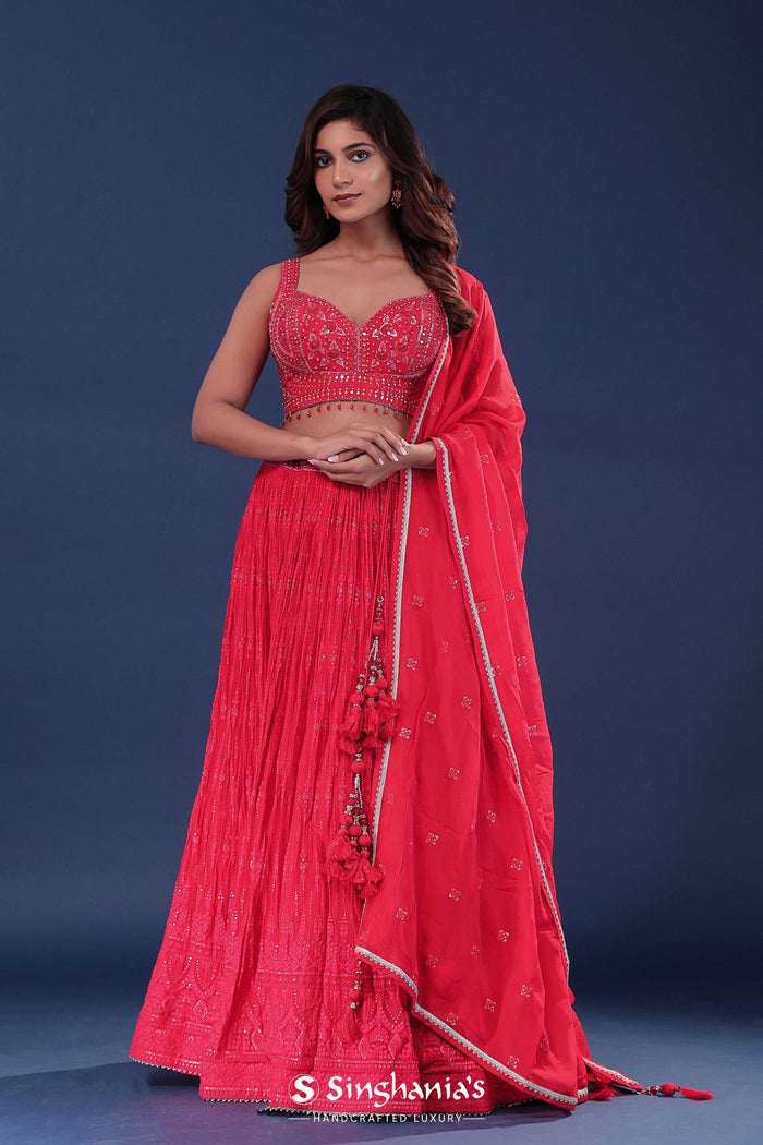 <img> Dark Orange Georgette Lehenga Set