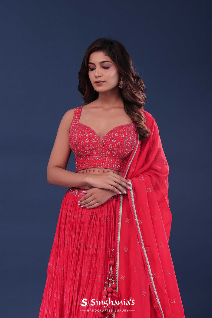 <img> Dark Orange Georgette Lehenga Set