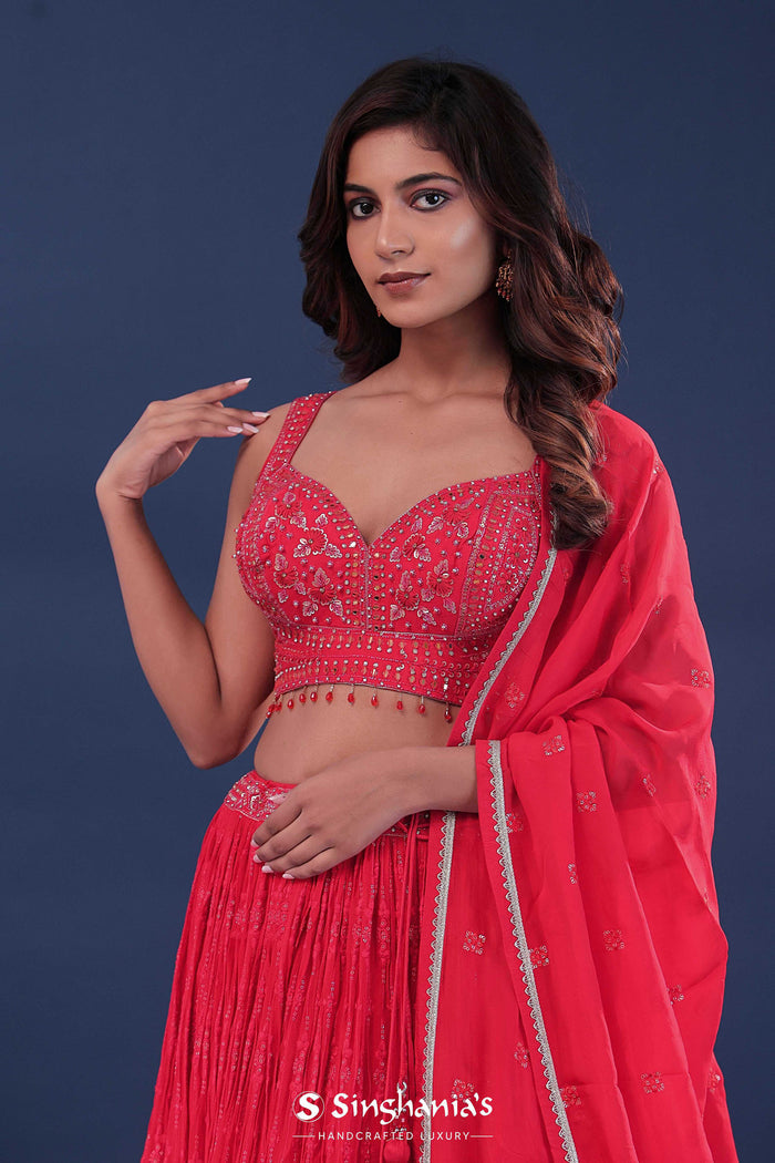<img> Dark Orange Georgette Lehenga Set