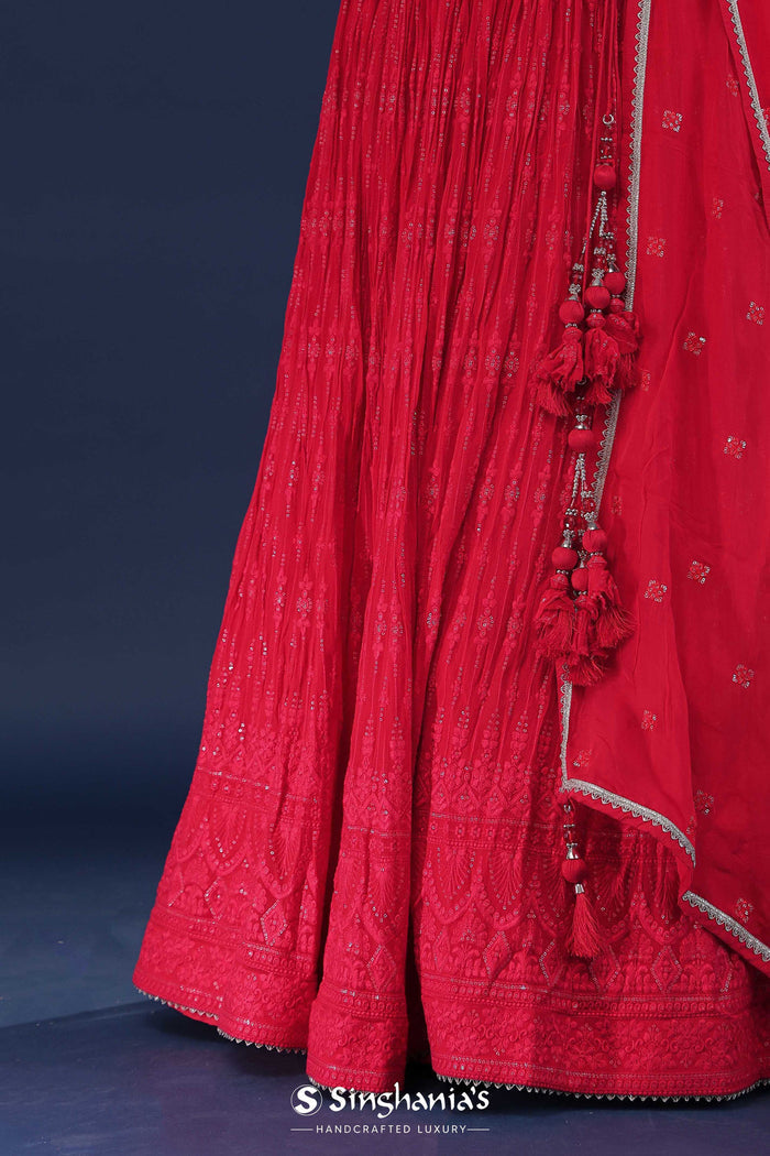<img> Dark Orange Georgette Lehenga Set