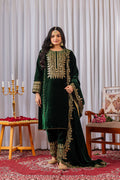 Dark Pine Green Velvet Embroidered Kurti Set