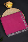 Dark Pink Embroidered Khadi Saree