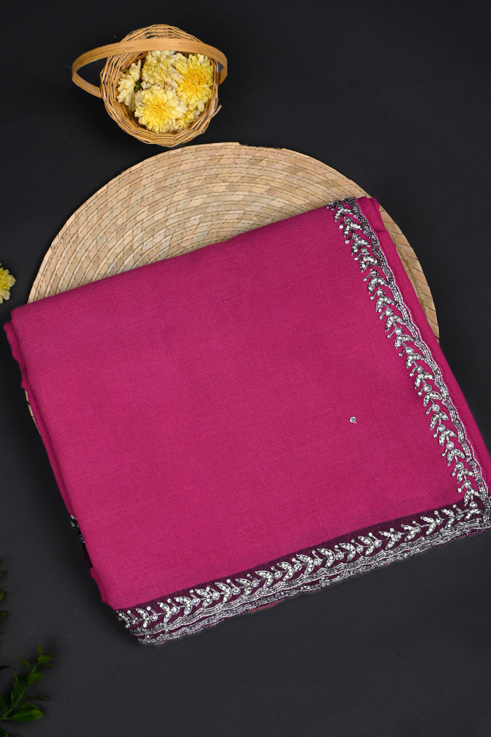Dark Pink Embroidered Khadi Saree