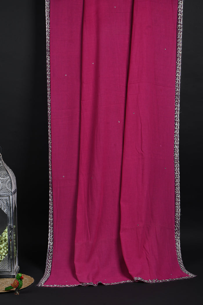 Dark Pink Embroidered Khadi Saree