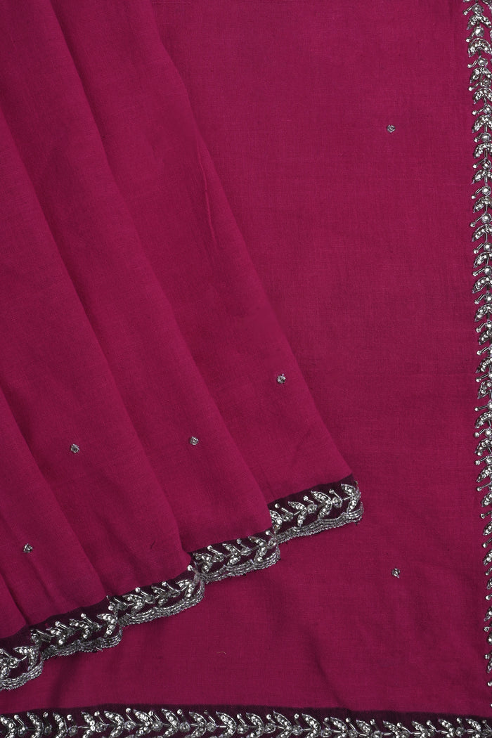 Dark Pink Embroidered Khadi Saree