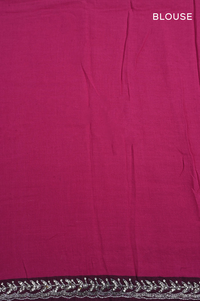 Dark Pink Embroidered Khadi Saree