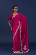 Dark Pink Satin Saree With Stone Work