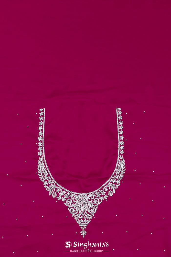 Dark Pink Satin Saree With Stone Work