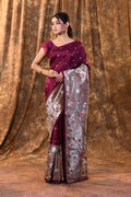 Dark Purple Butti Embroidered Silk Saree