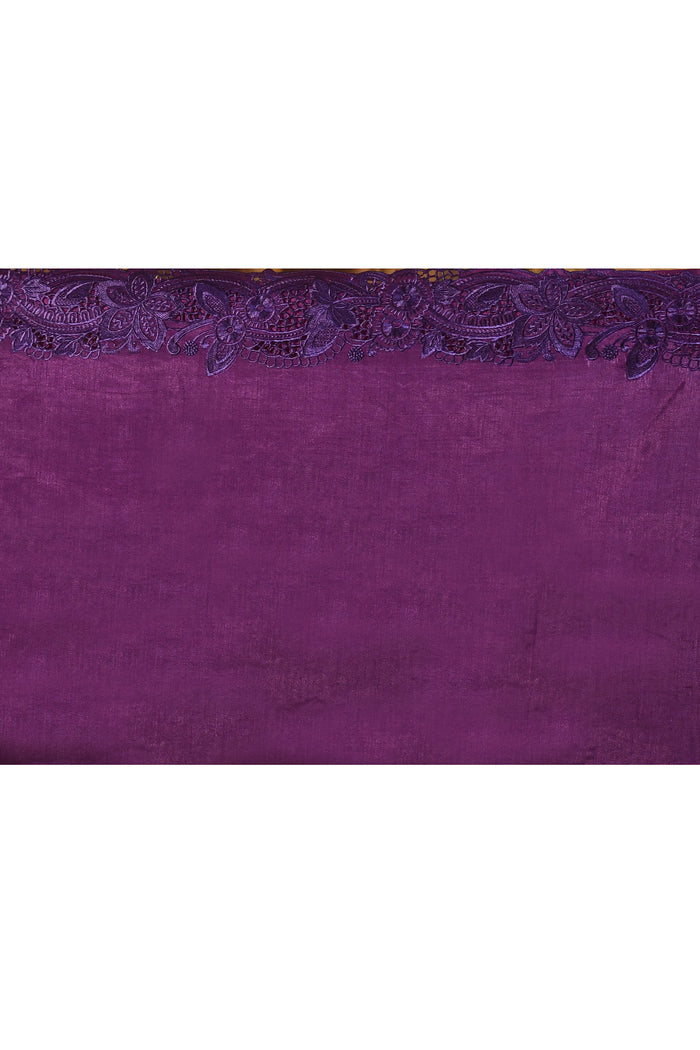 Dark Purple Embroidered Satin Silk Saree