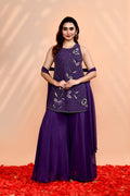 Dark Purple Georgette Embroidered Sharara Set