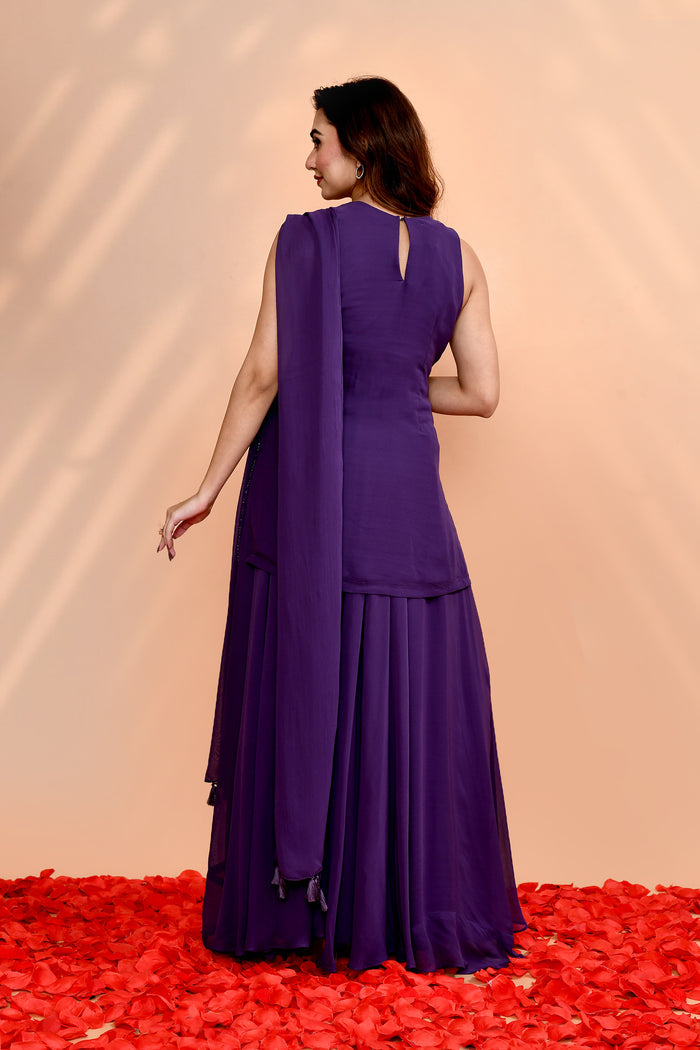 Dark Purple Georgette Embroidered Sharara Set