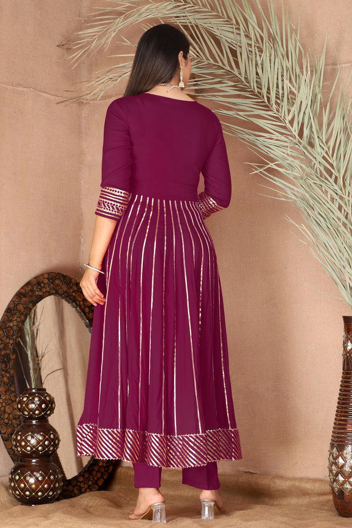 Dark Raspberry Rayon Gota Work Anarkali Set