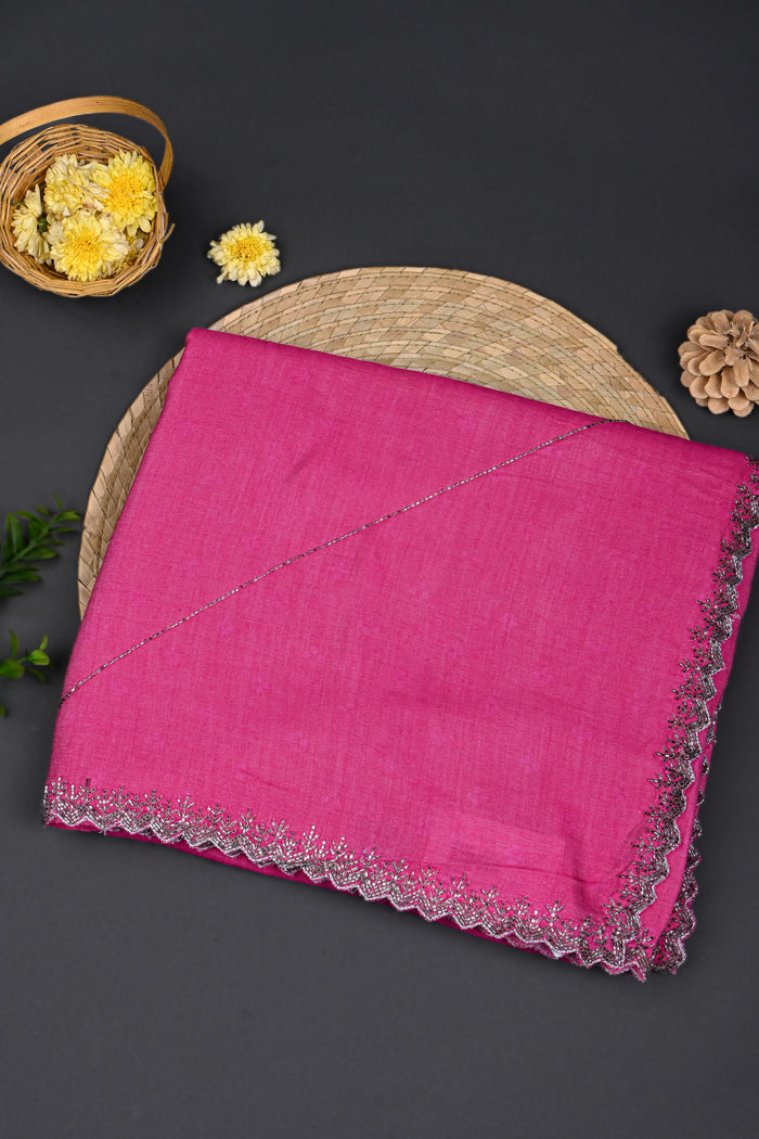 Dark Rose Pink Embroidered Silk Saree