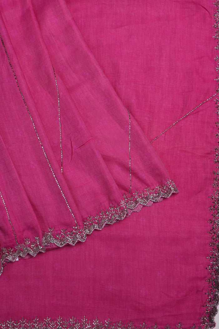 Dark Rose Pink Embroidered Silk Saree