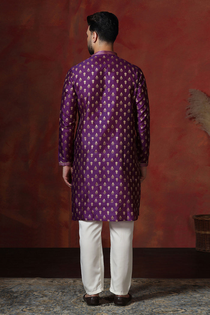 Dark Royal Purple Dupion Printed Kurta Set