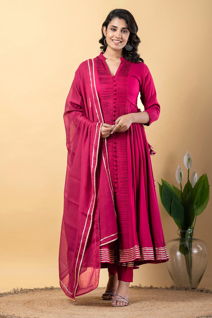 Debian Red Rayon Gota Work Anarkali Set